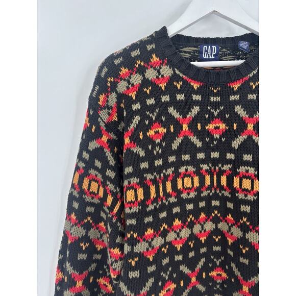 Gap Vintage Sweater Womens Medium Black Striped Retro Pullover Crewneck X's - Picture 2 of 16